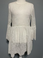 Zara Sheer White Eyelet Cutwork Babydoll Dress Bridal Cottagecore Boho Large