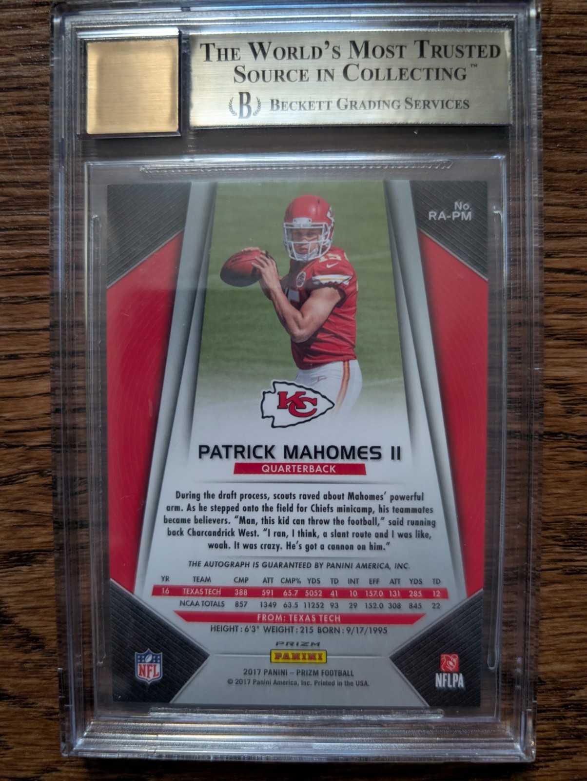 PATRICK PAT MAHOMES 2017 Panini Prizm RWB AUTO Red White Blue RC BGS 9.5 LOW POP view 3