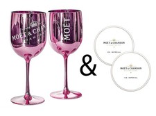 Moet & Chandon Pink Ice Imperial Acrylic Champagne Glasses with Coasters x2