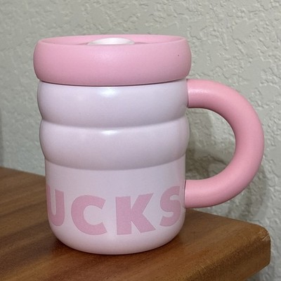 Starbucks Tumbler Lt Pink/Pink Rippled Metal Insulated Chunky Mug 12oz NEW