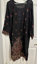 Black Embroidered Cotton Lawn Salwar Kameez Set Floral Pattern for Women