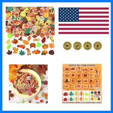 Thanksgiving Fall Leaf Foam Sticker, 900Pcs Autumn Glitter Maple Leaves Color...