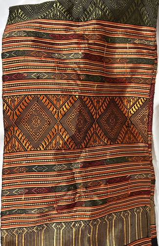 Vintage Traditional Lao Pha Biang Ceremonial Handwoven Silk Shoulder Cloth/Shawl