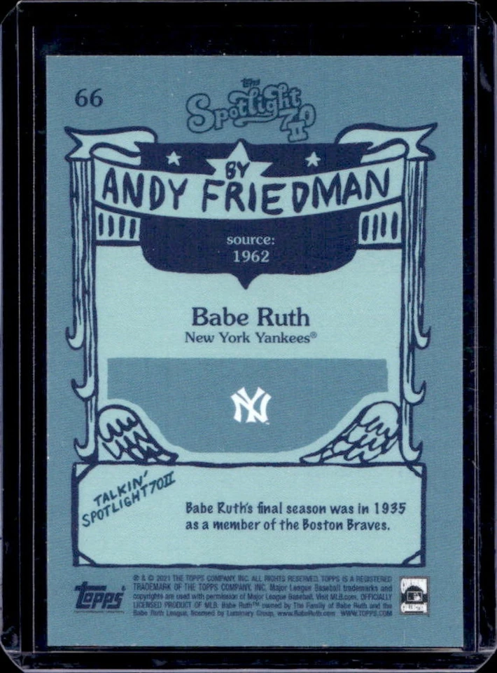2022 Topps Spotlight 70 II by Andy Friedman Babe Ruth #66 Yankees - Image 2 of 2