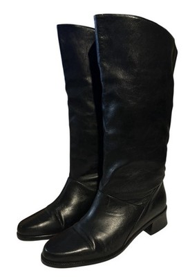 Markon Shelly ~ 7.5M ~ Black Leather Tall Slouch Riding Low Heel Boots