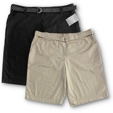 White Stag Size 16 Pack of 2 Belted Khaki & Black Cotton Twill Bermuda Shorts