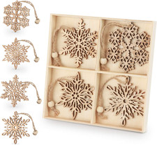 12 Pcs Wooden Snowflake Christmas Ornaments 3 Inch Rustic Hanging Decorations