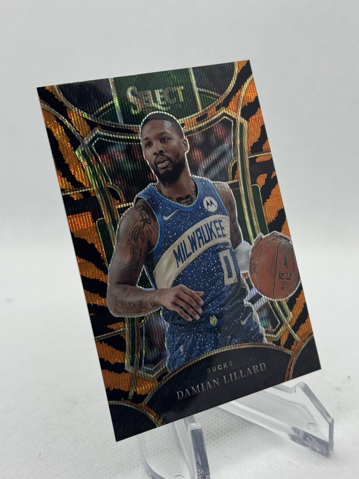 Damian Lillard 2023-24 Panini Select #338 Mezzanine Tiger Stripes Prizm SSP