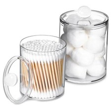 2 Pcs Acrylic Qtip Holder, Cotton Ball Holder Jars with 2 pack-clear-10 12oz