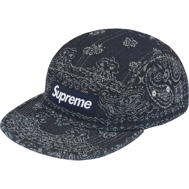 Casquette de camp noire Supreme SS25 bandana jacquard denim coton taille unique neuve CONFIRMÉE