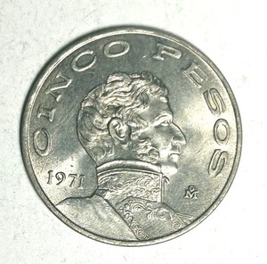 CINCO PESOS 1971 MEXICO E snake world EXCELLENT LARGE BU Coin