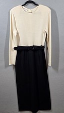 Talbots Sweater Dress Womens Large Black Colorblock Knit Belt Wool Blend Vintage