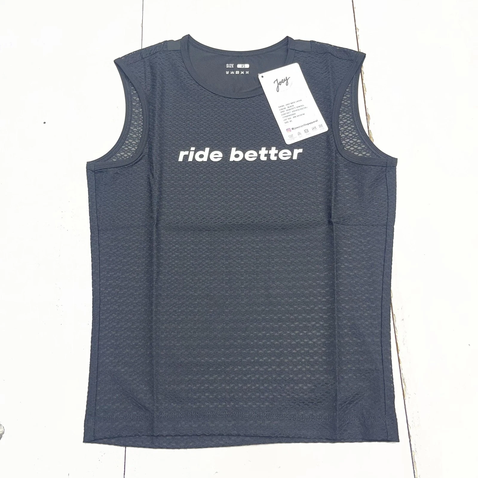 Joey Base Layer Tank Mens XS Black Mesh Sleeveless Road Bike Cycling Shirt