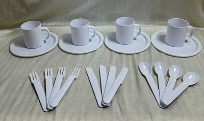 Reusable White Plastic Picnic Set. Totaling 20 Pieces. Great for Camping