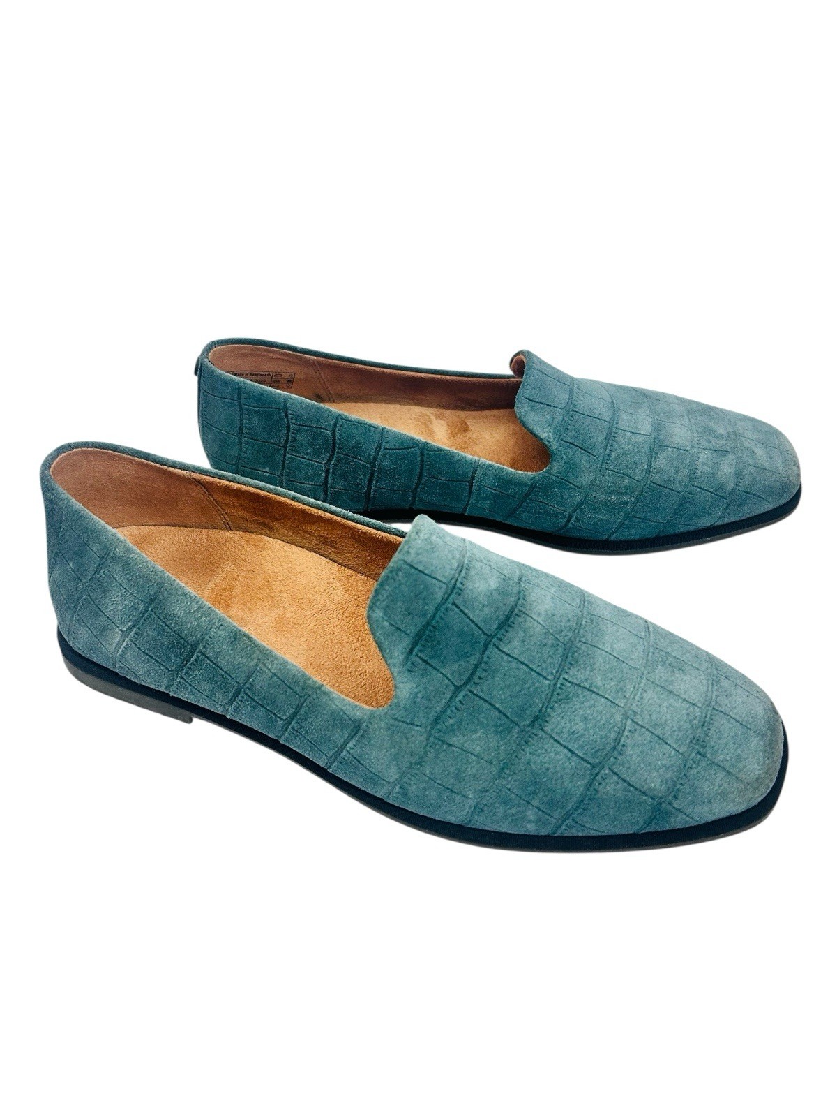 Vionic Womens Willa 2.0 Loafers Size 9.5 Wide Croc Embossed Teal Suede NWOB