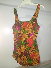Vintage Jantzen Swimsuit One Piece Tropical Skirt Retro Pinup Bathing Suit L/XL