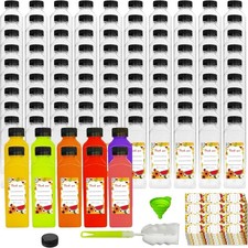 100PCS 16oz Plastic Juice Bottles with Lids Clear Reusable Beverage Set