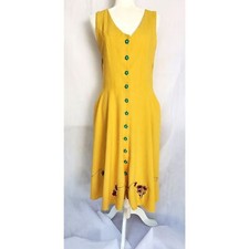 Modcloth Voodoo Vixen Sleeveless Yellow Dress Bumble Bees Flower Buttons Large