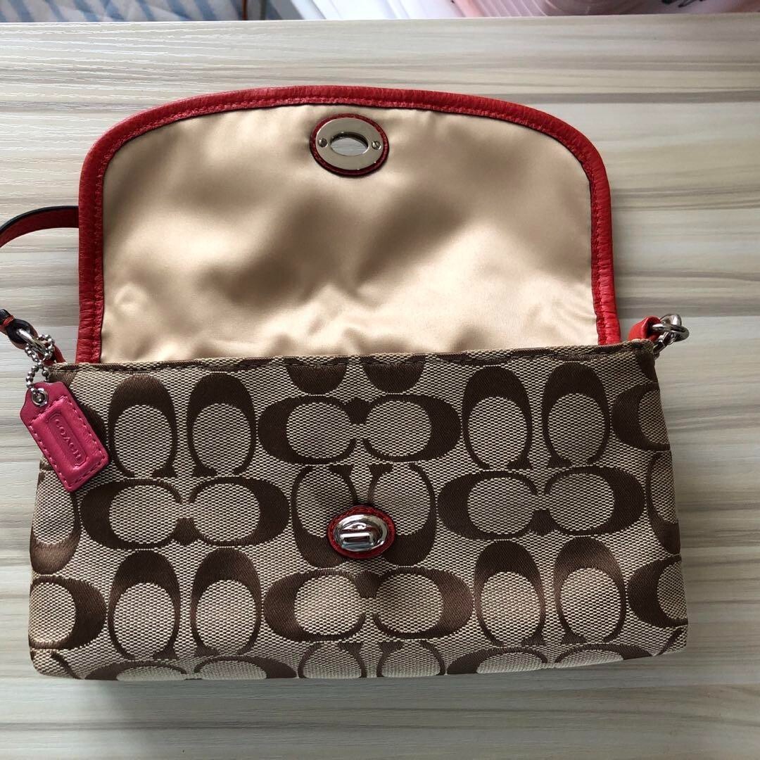 Authentic Coach Accessory Pouch Signature Beige Shoulder Bag