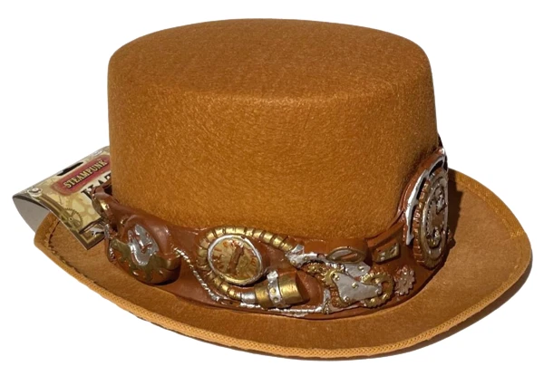 Adulto MARRÓN STEAMPUNK SOMBRERO DE COPA Goma Gadget Banda Punk Bronceado Bala Disfraz Occidental Foto 3 de 4