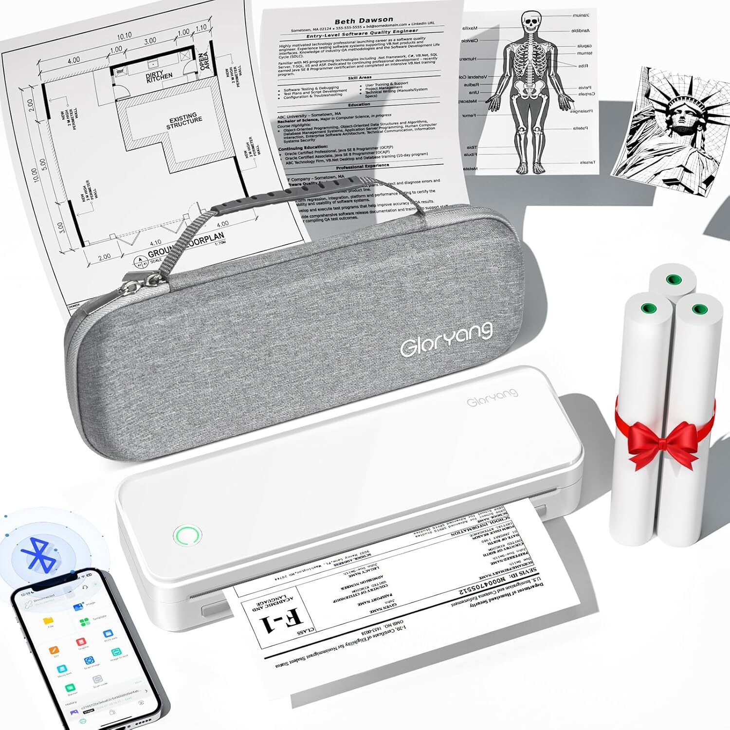 Wireless Thermal Inkless Printer for Travel Prints 8.5 x 11 Paper