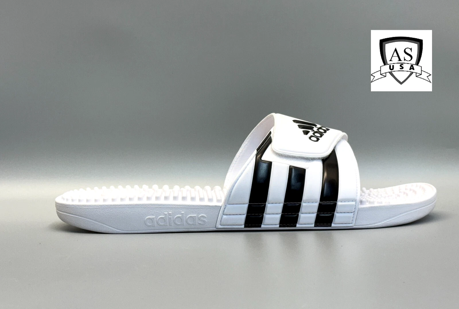 Adidas Adissage Slides Bianco Nero Striscia Cinturino Regolabile Multi Taglie (F35573)