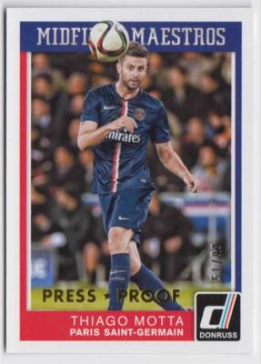 2015 Panini Donruss Midfield Maestros Gold Press Proof #21 Thiago Motta 51/99