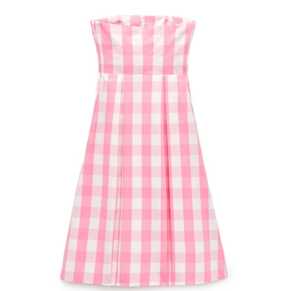 ZARA Pink BARBIE DRESS PINK WHITE GINGHAM CHECKER STRAPLESS Midi XS S M NWT  | eBay