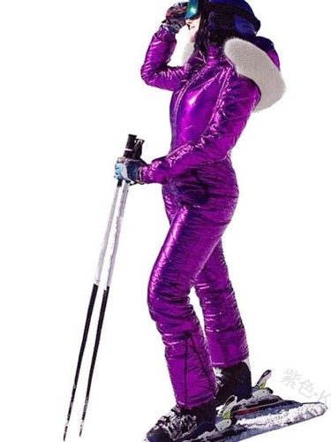 Shiny Hooded Warm Cotton Padded Jacket Fur Collar Jumpsuit Ski Suit Sports Women - Picture 28 of 30