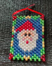 Christmas Ornament Hanging Santa Claus Head Beads Beaded Handmade Homemade