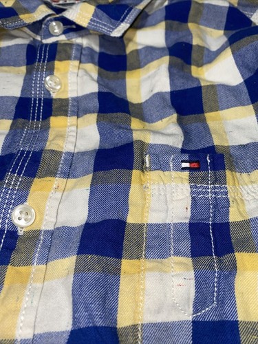 Camicia Tommy Hilfiger uomo XL blu giallo a quadri con bottoni manica lunga vestibilità personalizzata - Foto 3 di 11