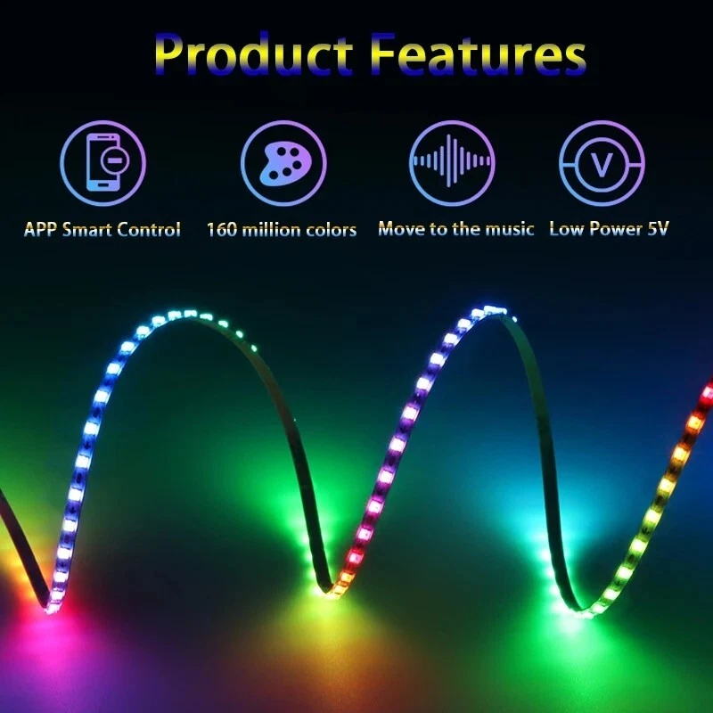 2.7mm WS2812B RGBIC LED Strip Light Ultra-Narrow Individually Addressable 5V 12V - Image 2 of 4