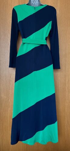 Vestido midi Karen Millen UK 10 verde marino a rayas color bloque jersey mangas 3/4 - Imagen 6 de 8