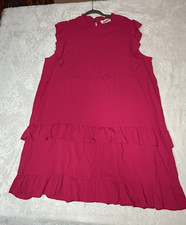 Haptics By Holly Harper Hot Pink Ruffle Sleeve Round Neck Pockets Dress- NEW