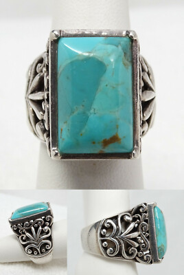Großer klobiger Barse Sterling Schnörkelarbeit & Türkis 18,4 g Statement Ring Größe 7,75