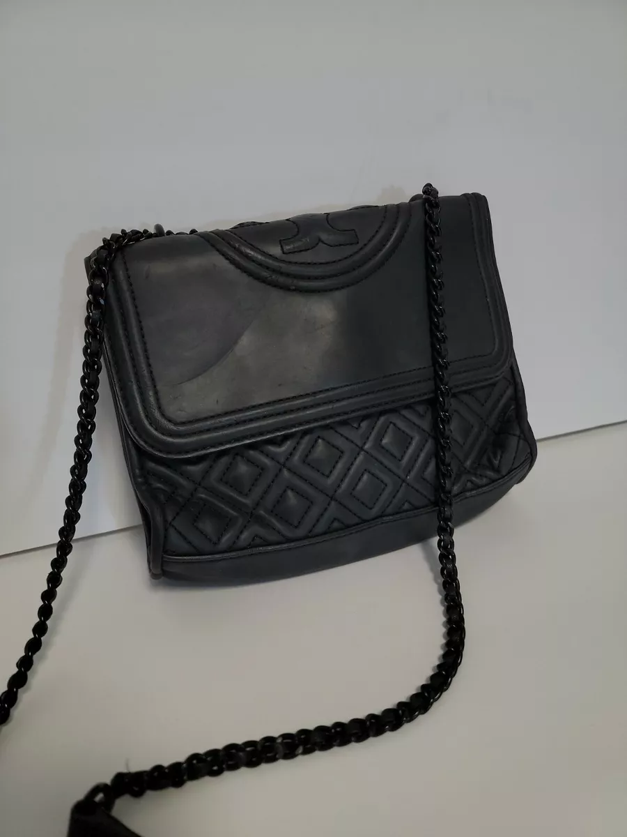 Tory Burch Matte Black Fleming Convertible Shoulder Bag Tassle