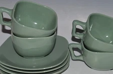 Vintage Santa Anita Ware Caramel set 4 cups saucers moss green
