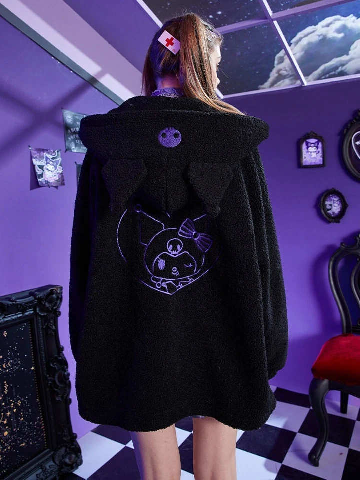 KUROMI Devil Black Fleece Hooded Sweatshirt Zipper Jacket Causual Coat Tops Girl - Image 2 of 4