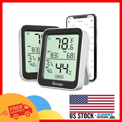 2-Pack Bluetooth Hygrometer with Max/Min Records & Large LCD Display - Black