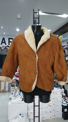 Vintage Brown Shearling Sheepskin Coat For Women Size 44 MON 1264