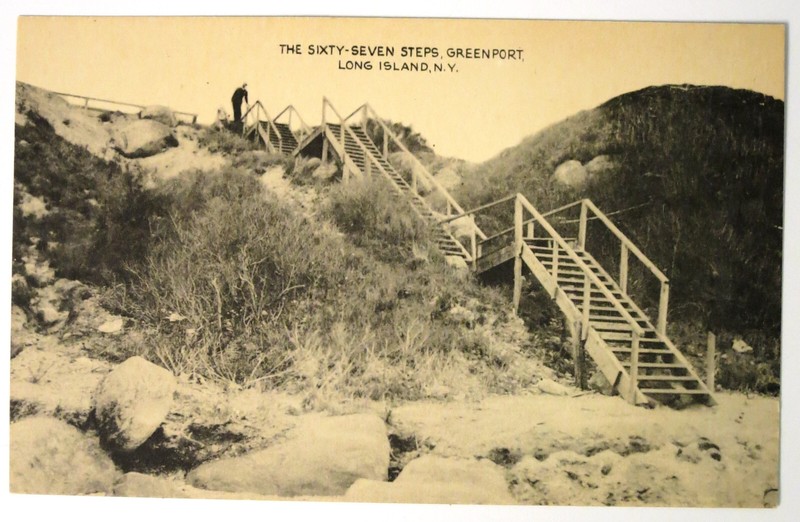 Greenport Long Island N.Y. THE SIXTY-SEVEN STEPS Beach Postcard ANTIQUE 1930's