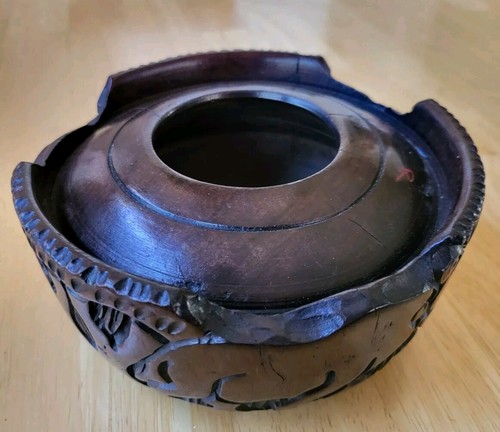 Solid Hand Turned & Carved Rosewood Bowl Jungle animals 6.25" x 3"