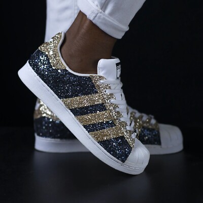 Adidas Superstar Total Glitter Champagne Blue Stars Unisex Adult Shoes Blue  P... | eBay
