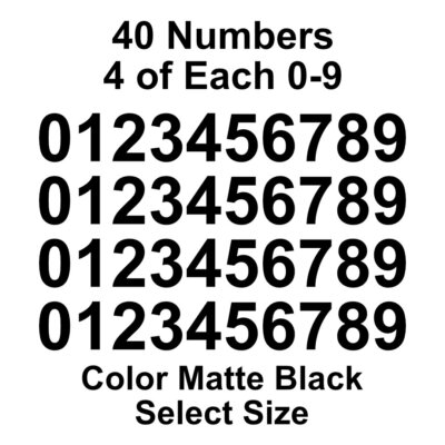 0 - 9 Number Decals Color: Matte Black - Select Size - 40 Stickers 4 of Each