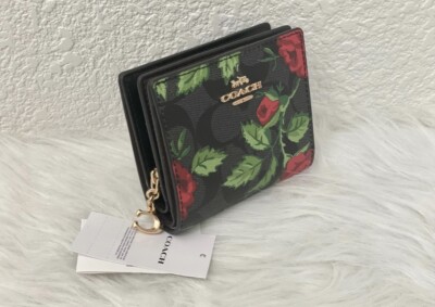 Coach Snap Wallet In Signature Canvas With Fairytale Rose Print | eBay