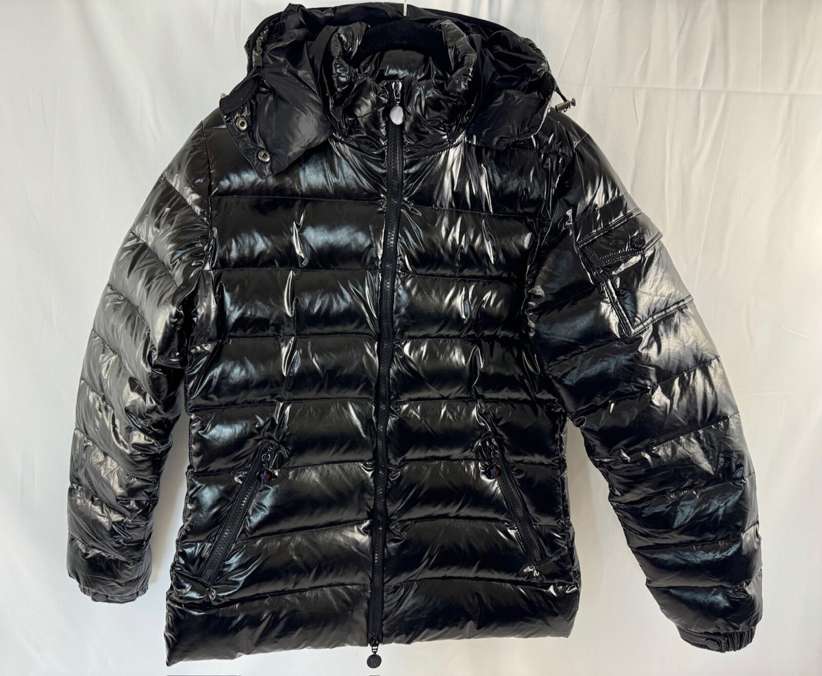 Moncler Black Gloss Full Zip Hooded Puffer Women's Jacket