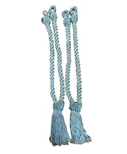 Decorative Curtain Tie Backs Set Of 2 Twisted Rope with Tassels 12" Long Blue