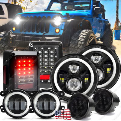 Combo 7'' LED Headlight Tail Light 4'' Fog Lamp Turn For Jeep Wrangler JK 07-2017