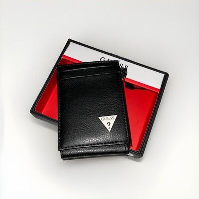 Guess Men's Front Pocket Wallet Magnetic Money Clip RFID Block Black