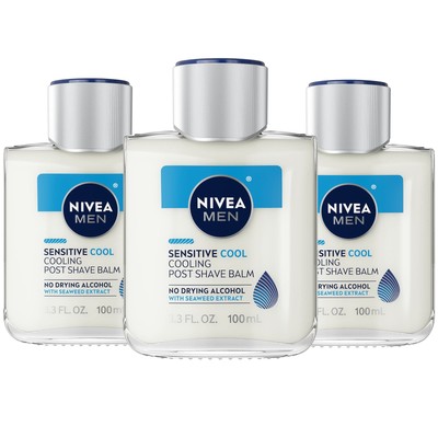 NIVEA MEN Sensitive Cooling Post Shave Balm with 3.3 Fl Oz (Pack of 3), White 